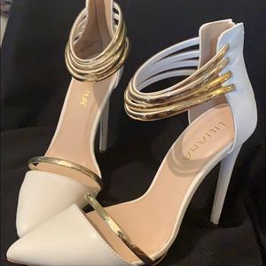 White and Gold Strappy Heels